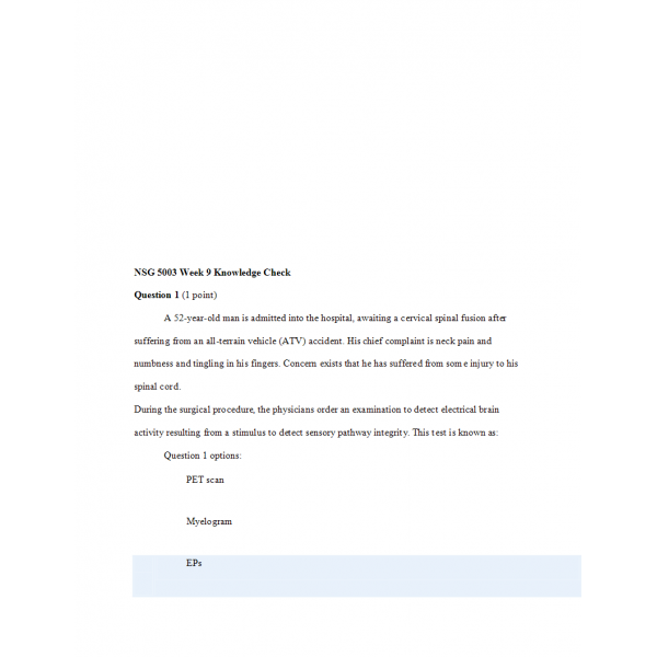 NSG 5003 Week 9 Knowledge Check NSG 5003 Week 9 Knowledge Check