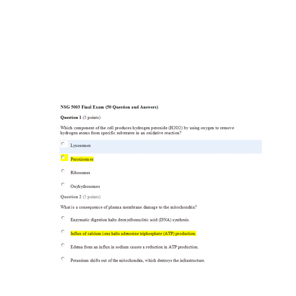 NSG 5003 Week 11 Final Exam 1 NSG 5003 Week 11 Final Exam 1