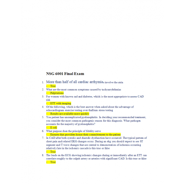 NSG 6001 Final Exam 1 NSG 6001 Final Exam 1