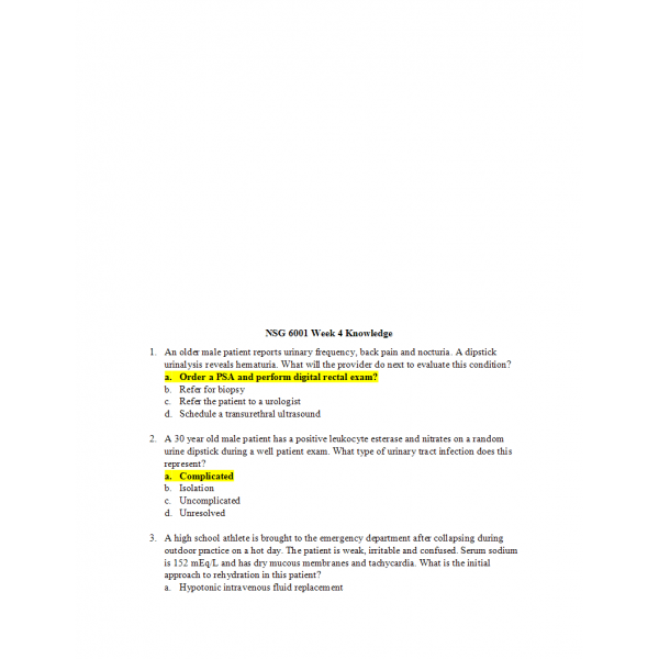 NSG 6001 Week 4 Knowledge Check 1 NSG 6001 Week 4 Knowledge Check 1