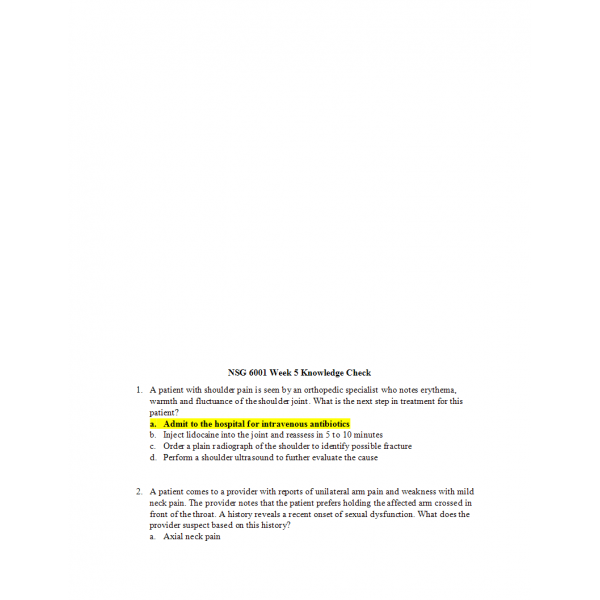 NSG 6001 Week 5 Knowledge Check NSG 6001 Week 5 Knowledge Check