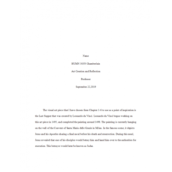 HUMN 303 Week 3 Assignment, Art Creation and Reflection - Last Supper