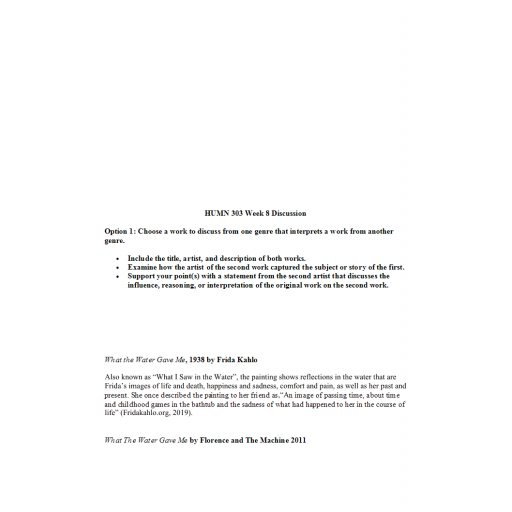 HUMN 303 Week 8 Discussion Question 1 with Answer