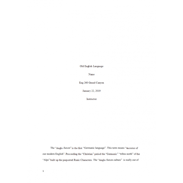 ENG 260 Week 1 Assignment Old English Language ENG 260 Week 1 Assignment Old English Language