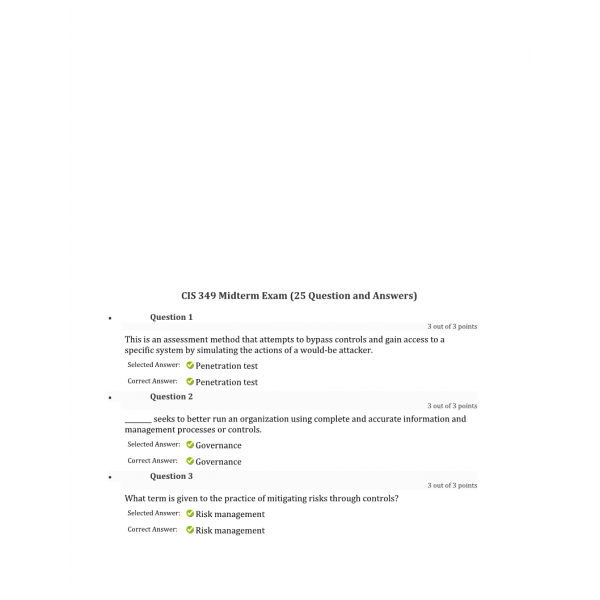 CIS 349 Week 5 Midterm Exam with Answers CIS 349 Week 5 Midterm Exam with Answers