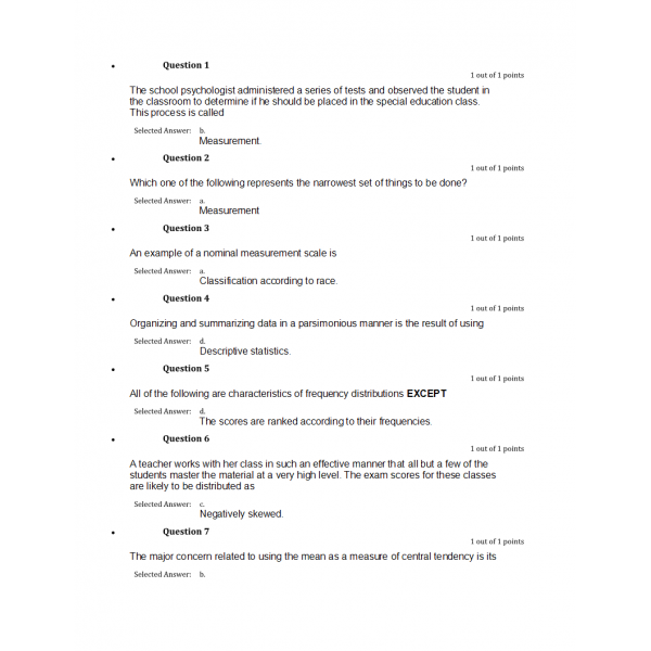 EDR 610 Quiz 4 - Question with Answers