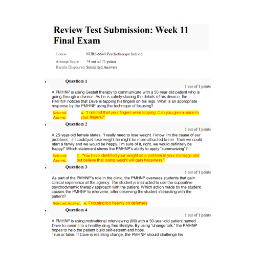 NURS 6640 Final Exam 8 - Question and Answers (74/75 Points)