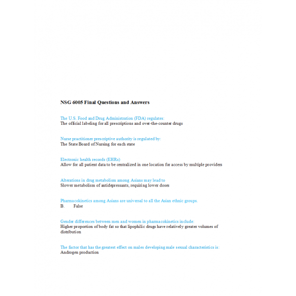 NSG 6005 Final Exam 1 NSG 6005 Final Exam 1