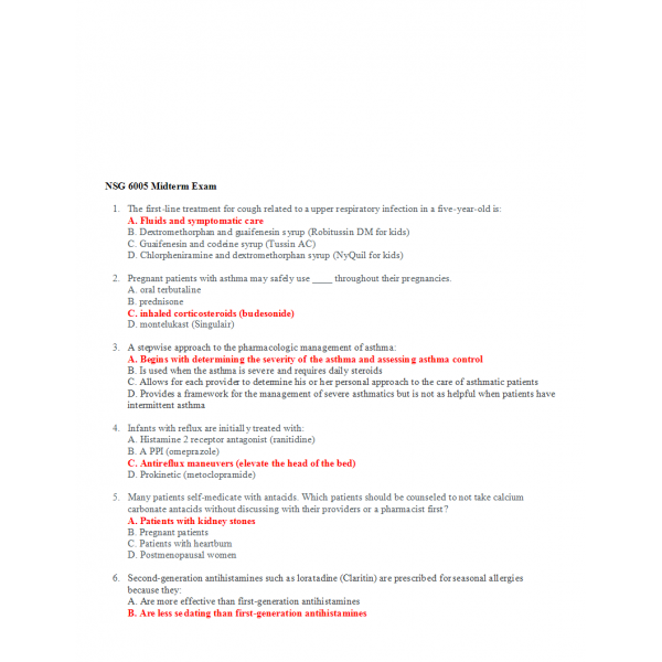 NSG 6005 Midterm Exam NSG 6005 Midterm Exam