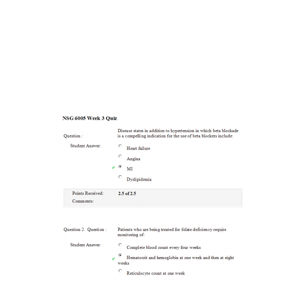 NSG 6005 Week 3 Knowledge Check Quiz 1