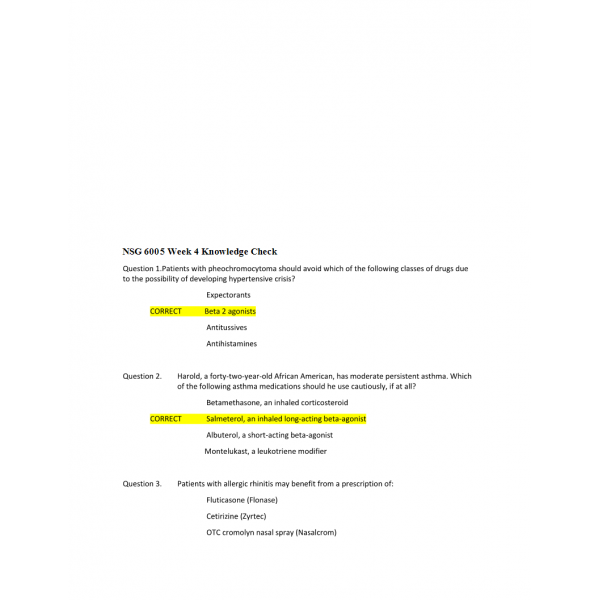 NSG 6005 Week 4 Knowledge Check Quiz 2