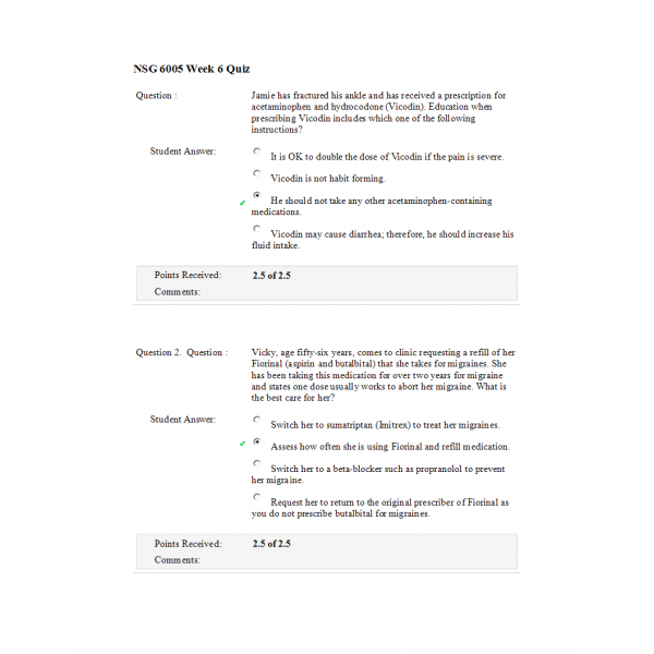 NSG 6005 Week 6 Knowledge Check 1