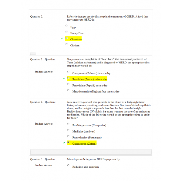 NSG 6005 Week 6 Knowledge Check 2, PUD, GERD NSG 6005 Week 6 Knowledge Check 2, PUD, GERD