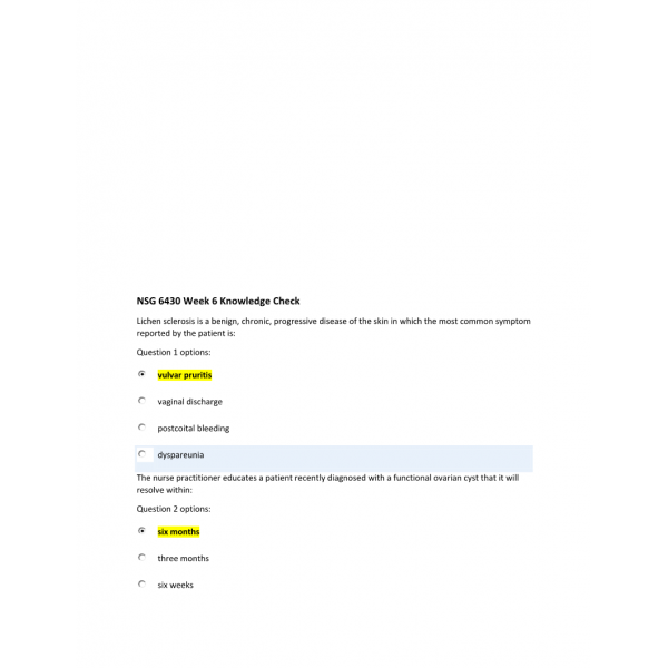 NSG 6430 Week 6 KC NSG 6430 Week 6 KC