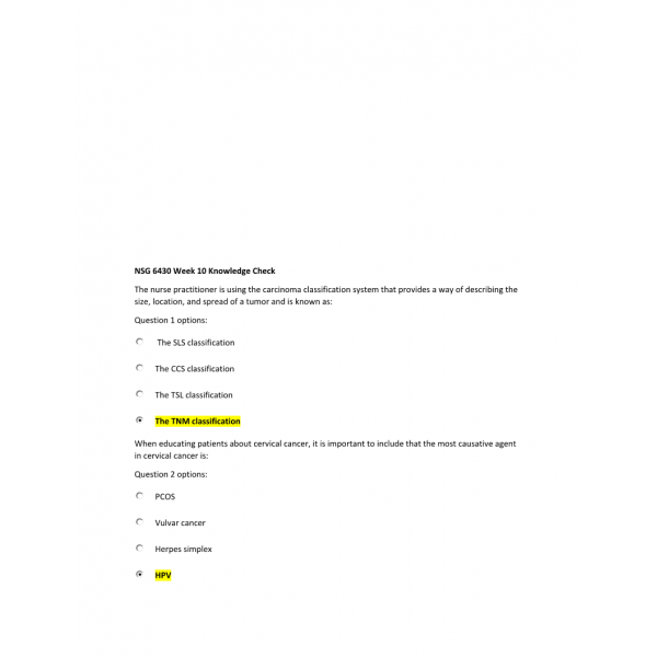 NSG 6430 Week 10 KC 2 NSG 6430 Week 10 KC 2