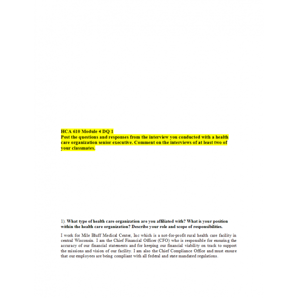 HCA 610 Topic 4 Discussion Question 1 HCA 610 Topic 4 Discussion Question 1