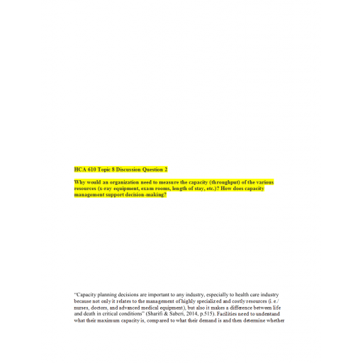 HCA 610 Topic 8 Discussion Question 2