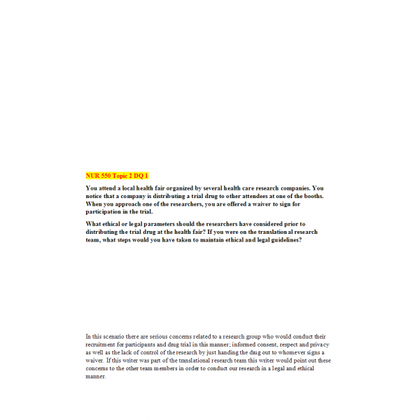 NUR 550 Topic 2 Discussion Question 1 NUR 550 Topic 2 Discussion Question 1