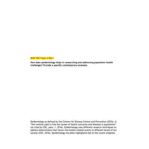 NUR 550 Topic 4 Discussion Question 1 NUR 550 Topic 4 Discussion Question 1