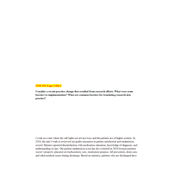 NUR 550 Topic 5 Discussion Question 2 NUR 550 Topic 5 Discussion Question 2