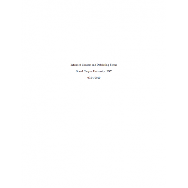 PSY 550 Topic 3 Week 3, Informed Consent and Debriefing Forms