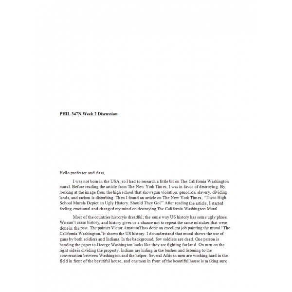 PHIL 347N Week 2 Discussion Question PHIL 347N Week 2 Discussion Question