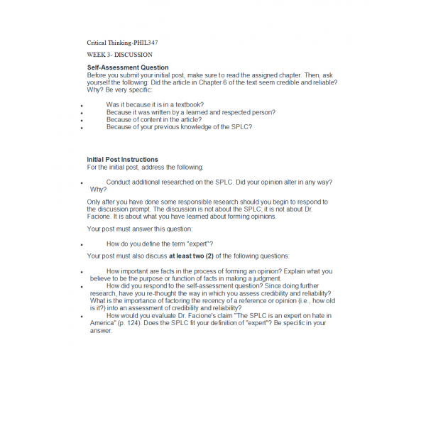 PHIL 347N Week 3 Discussion (Ver 2) PHIL 347N Week 3 Discussion (Ver 2)