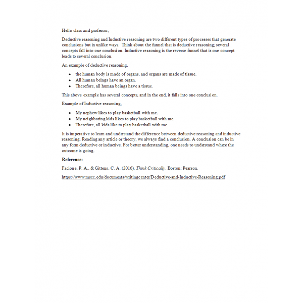 PHIL 347N Week 4 Discussion, Distinguishing Inductive and Deductive Reasoning PHIL 347N Week 4 Discussion, Distinguishing Inductive and Deductive Reasoning