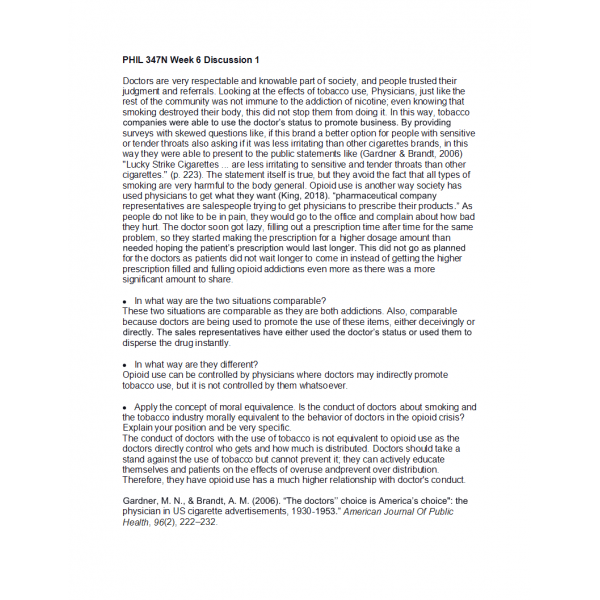 PHIL 347N Week 6 Discussion 1, Comparative Reasoning PHIL 347N Week 6 Discussion 1, Comparative Reasoning