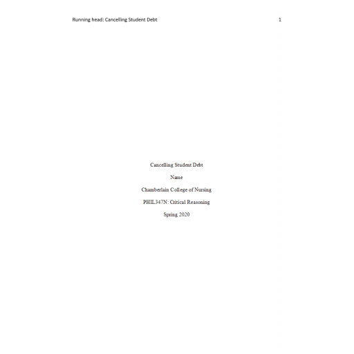 PHIL 347N Week 7 Course Project, Argumentative Paper - Cancelling Student Debt