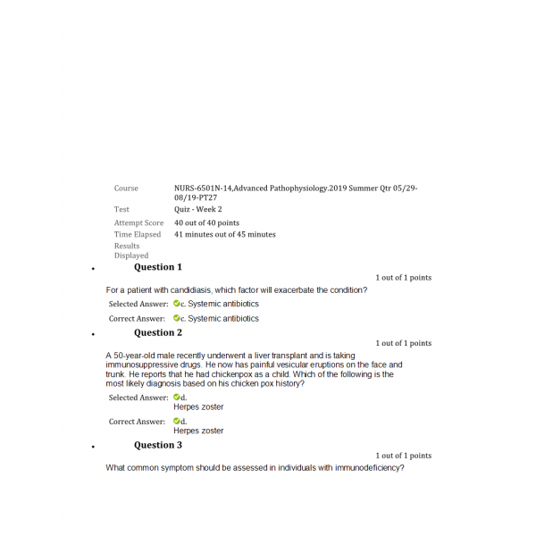 NURS 6501N Week 2 Quiz 1 (40 out of 40) NURS 6501N Week 2 Quiz 1 (40 out of 40)