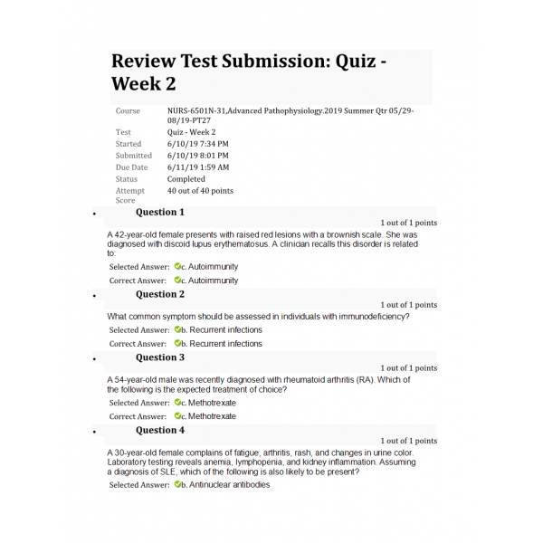 NURS 6501N Week 2 Quiz 3 (40 out of 40) NURS 6501N Week 2 Quiz 3 (40 out of 40)