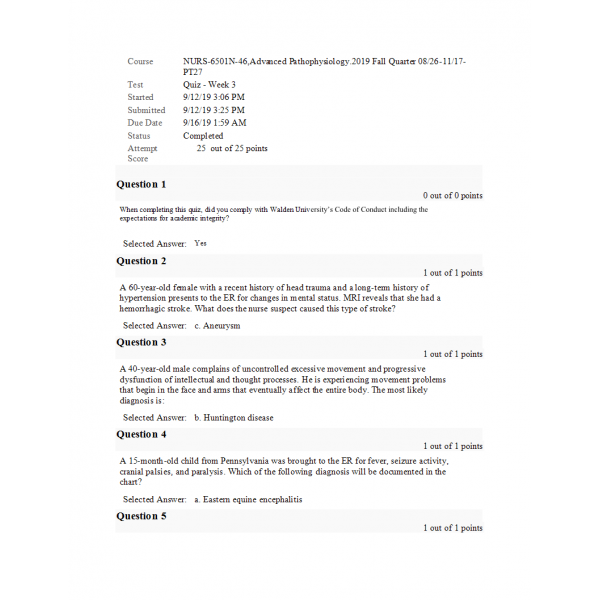 NURS 6501N Week 3 Quiz (Fall 2019 - 25 out of 25) NURS 6501N Week 3 Quiz (Fall 2019 - 25 out of 25)