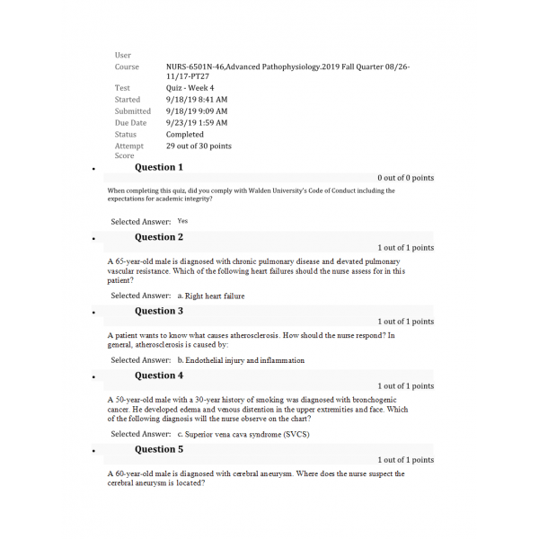 NURS 6501N Week 4 Quiz (Fall 2019 - 29 out of 30) NURS 6501N Week 4 Quiz (Fall 2019 - 29 out of 30)