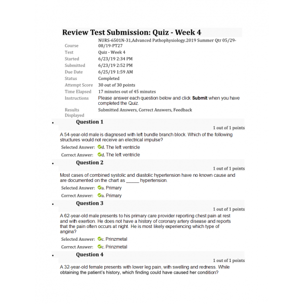 NURS 6501N Week 4 Quiz (Summer 2019 - 30 out of 30) NURS 6501N Week 4 Quiz (Summer 2019 - 30 out of 30)