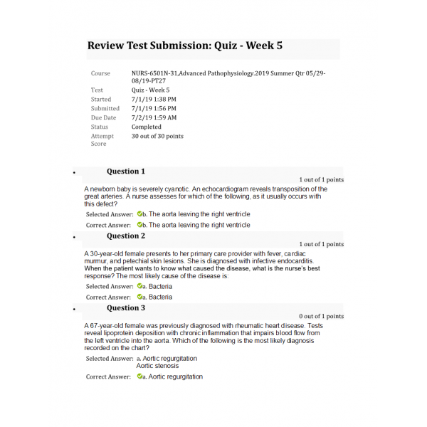 NURS 6501N Week 5 Quiz 4 (30 out of 30) NURS 6501N Week 5 Quiz 4 (30 out of 30)