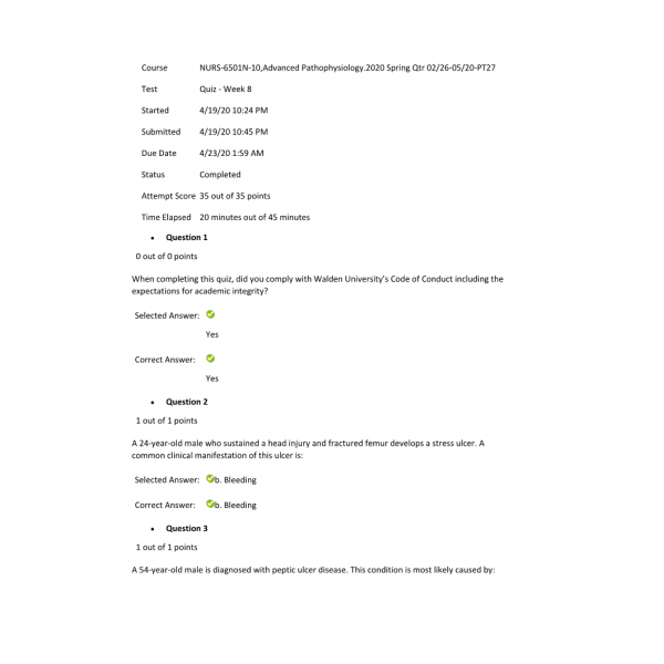 NURS 6501N Week 8 Quiz (35 out of 35) NURS 6501N Week 8 Quiz (35 out of 35)