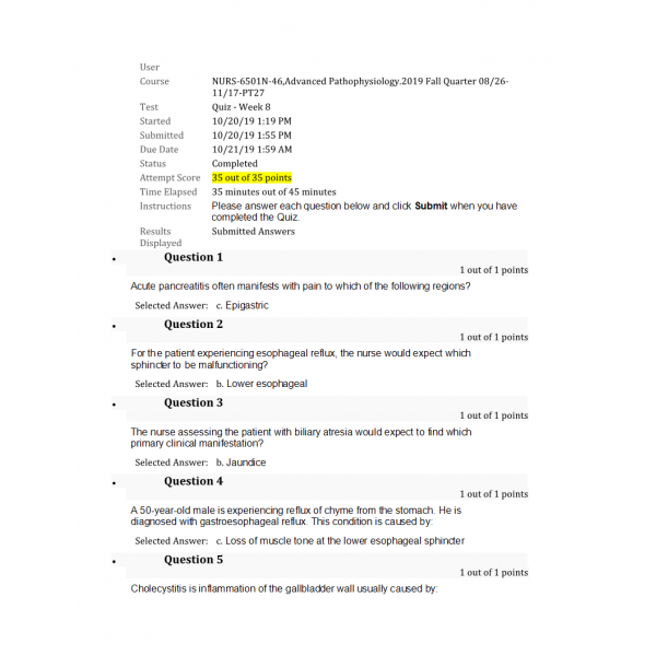 NURS 6501N Week 8 Quiz (35 out of 35) NURS 6501N Week 8 Quiz (35 out of 35)