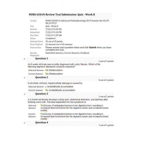 NURS 6501N Week 8 Quiz 4 (35 out of 35) NURS 6501N Week 8 Quiz 4 (35 out of 35)