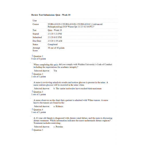 NURS 6501N Week 10 Quiz - NURS 6501D-NURS 6501C (38 out of 40)