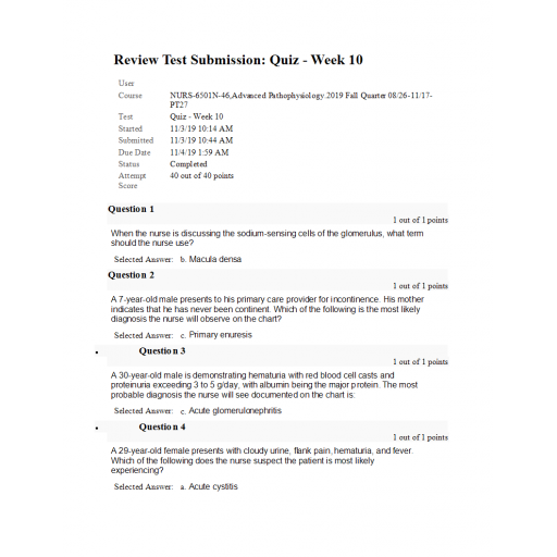 NURS 6501N Week 10 Quiz (40 out of 40)