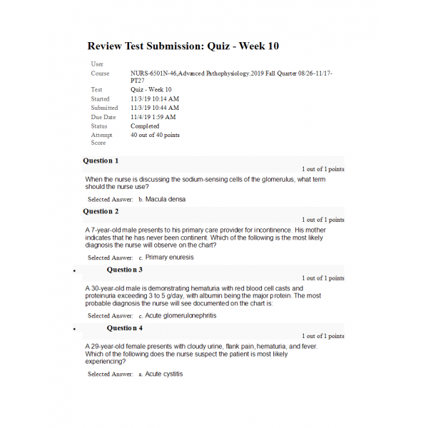 NURS 6501N Week 10 Quiz (40 out of 40) NURS 6501N Week 10 Quiz (40 out of 40)