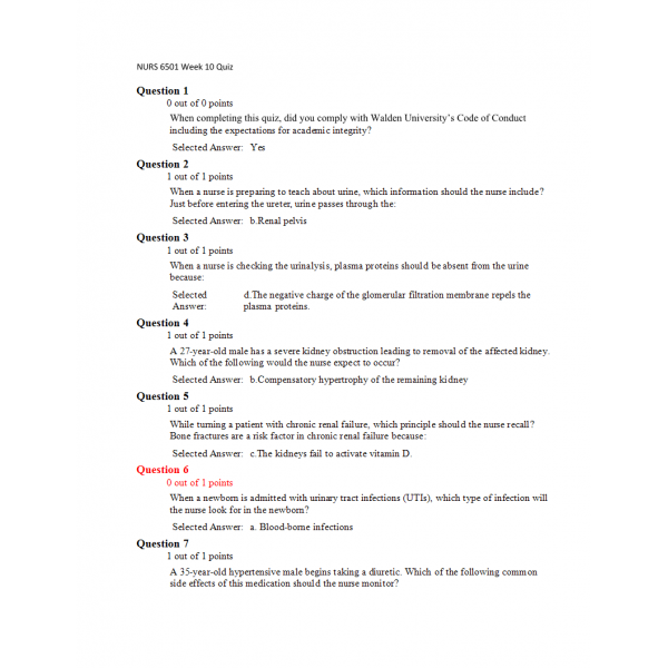 NURS 6501N Week 10 Quiz 1 (38 out of 40)