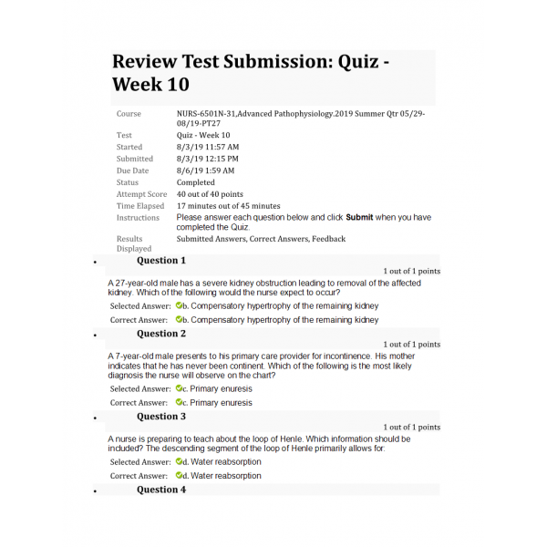 NURS 6501N Week 10 Quiz 3 (40 out of 40) NURS 6501N Week 10 Quiz 3 (40 out of 40)