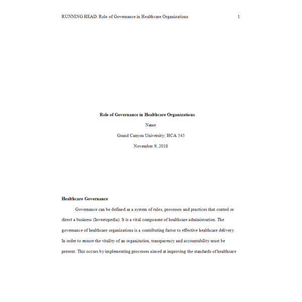 HCA 545 Week 2 Assignment, Role of Governance in Health Care Organizations HCA 545 Week 2 Assignment, Role of Governance in Health Care Organizations