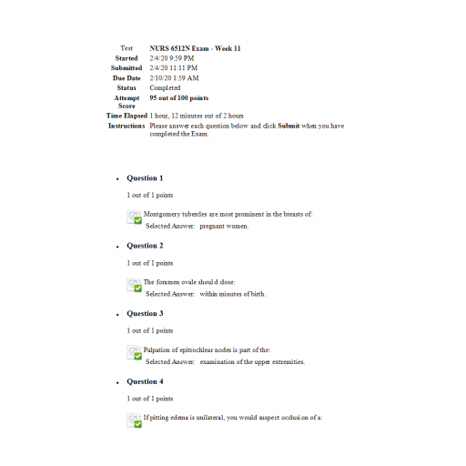 NURS 6512N Final Exam 17 - Question and Answers (95 out of 100)