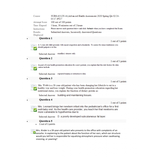 NURS 6512N Midterm Exam 5 (100 out of 100)