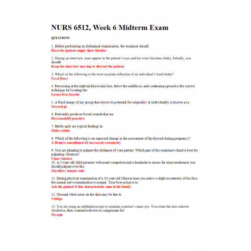 NURS 6512N Midterm Exam 13 - Question and Answers
