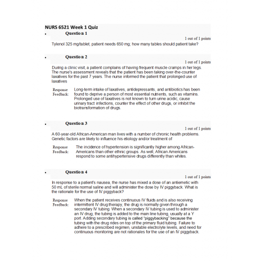 NURS 6521N Week 1 Quiz 3 - Question and Answers