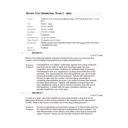 NURS 6521N Week 2 Quiz 2 (Fall 2019 - 25 out of 25)